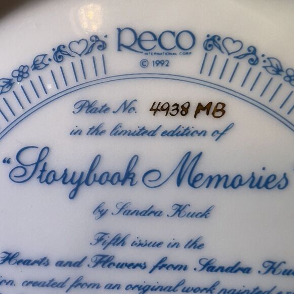 VTG 1992 Reco Storybook Memories Limited‎ Edition Collector Plate  Sandra Kuck - Picture 5 of 6